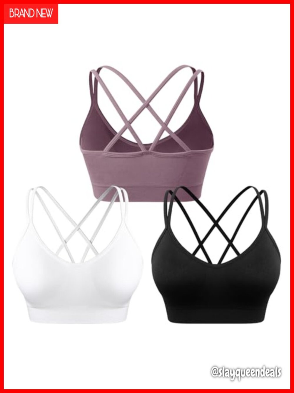 Women's Strappy Cross Back Sports Bras Padded Wireless 3 Pack